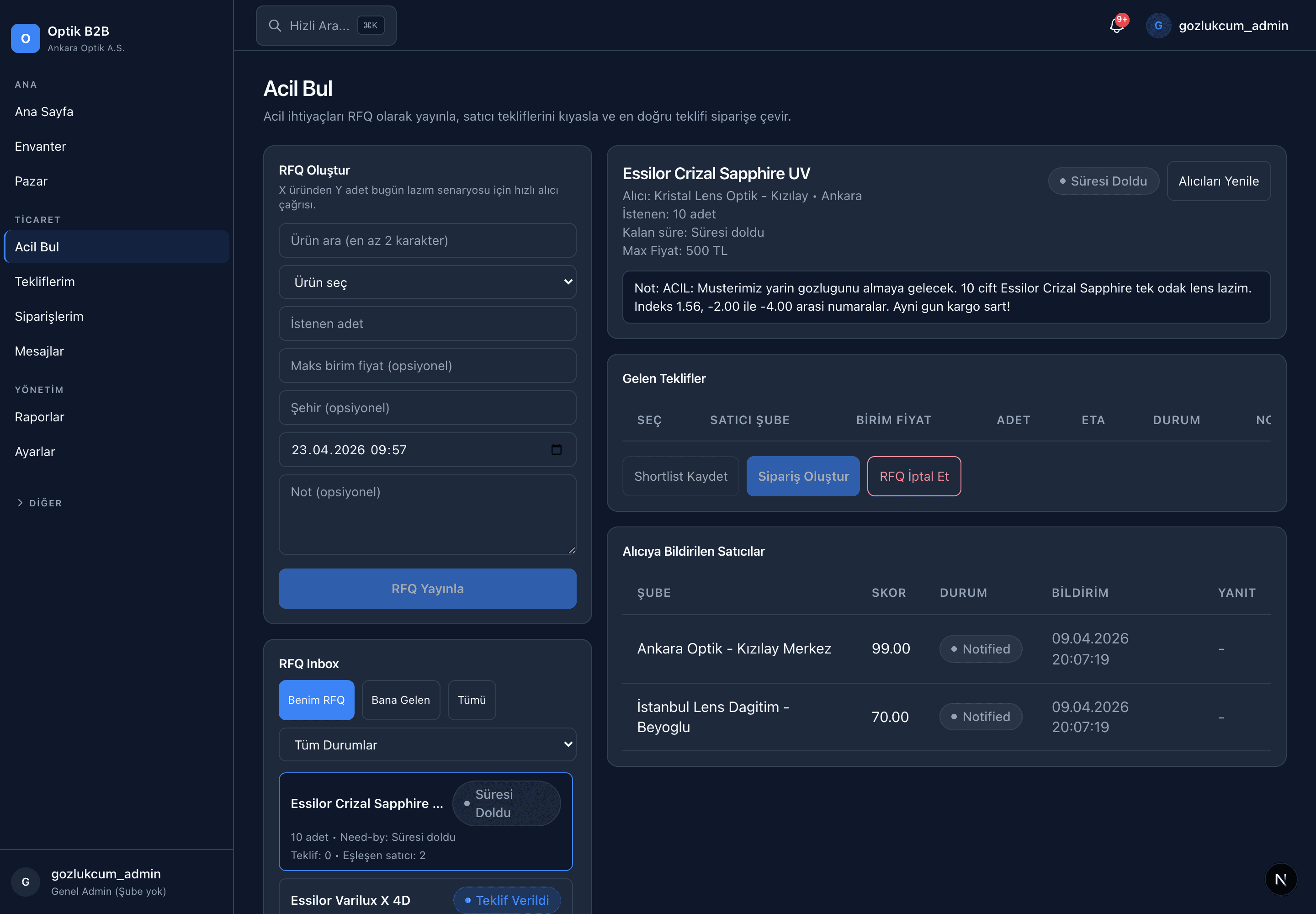 RFQ flow · create, blast, compare offers
