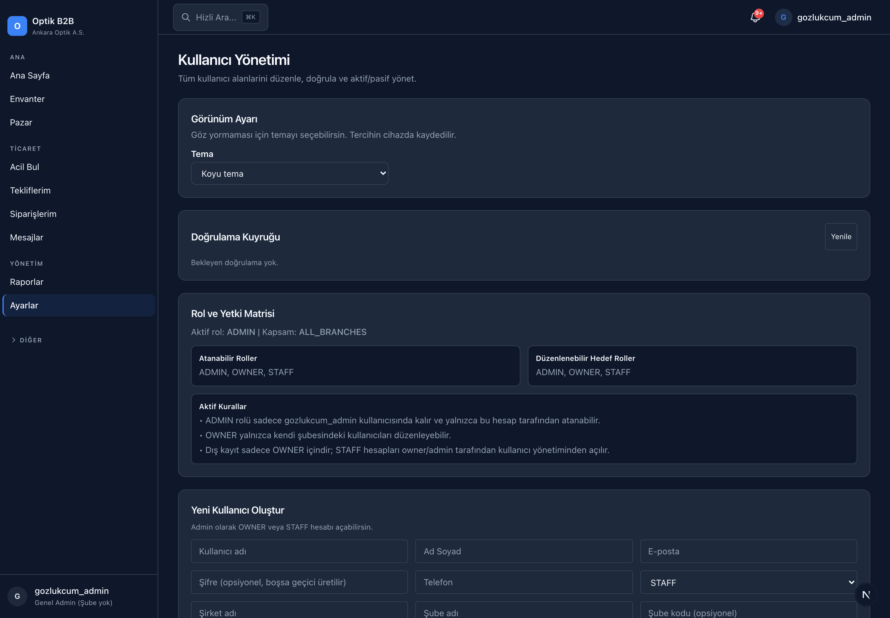 user administration · roles and verification
